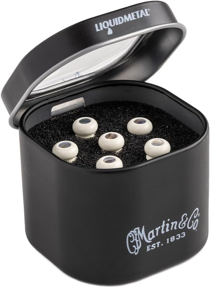 LUXE BY MARTIN® Acoustic Guitar Bridge Pins – Bone with Pearl Inlay | Liquidmetal® Construction for Increased Volume and Sustain | Set of 6
