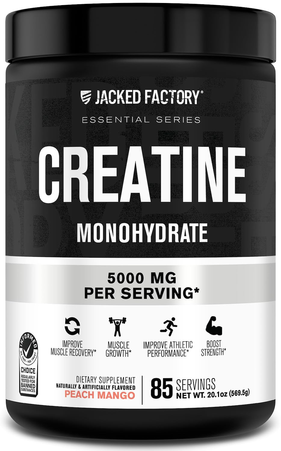 Jacked Factory Creatine Monohydrate Powder 425g - Creatine Supplement for Muscle Growth, Increased Strength, Enhanced Energy, & Improved Athletic Performance 85 Servings, Unflavored