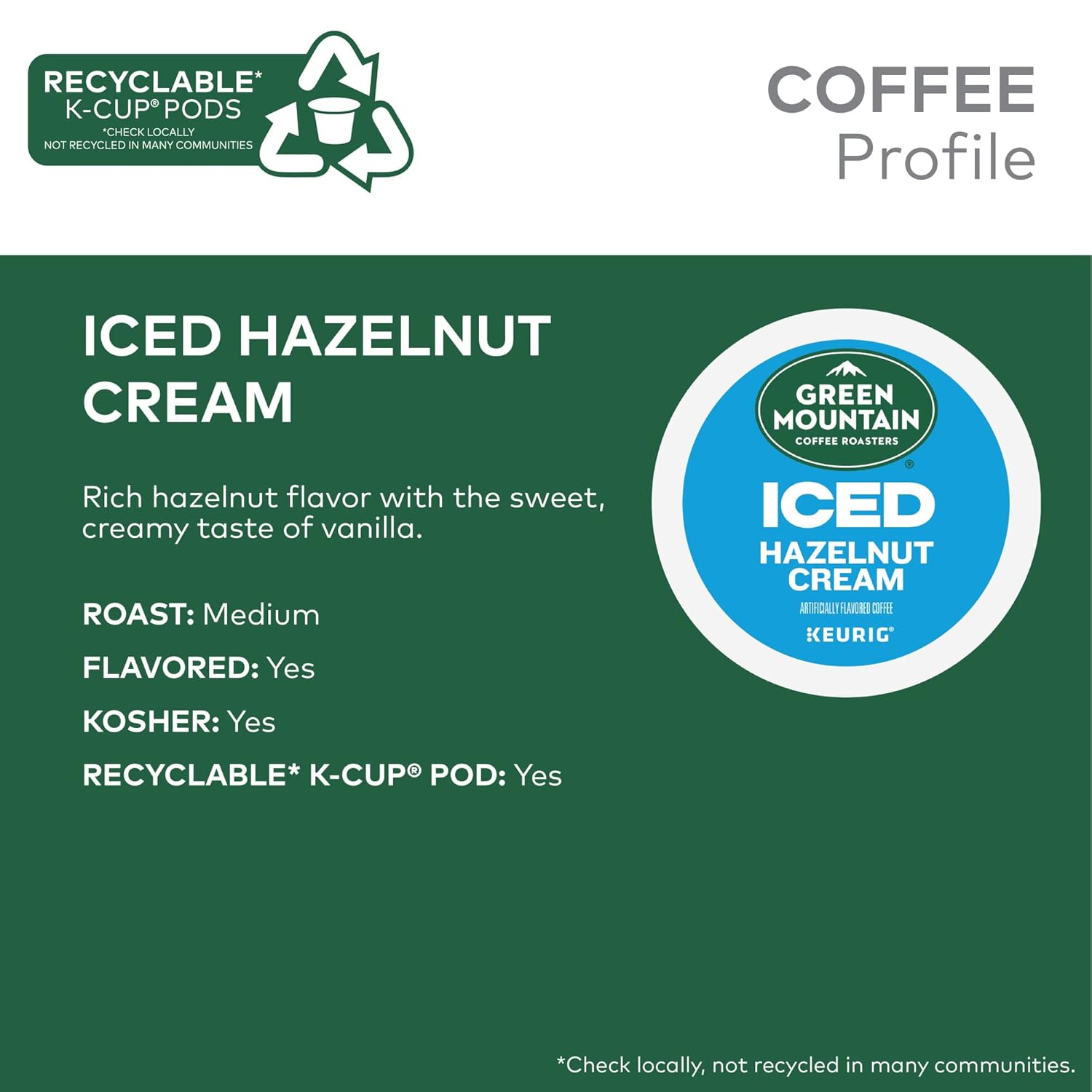 Green Mountain Coffee Roasters ICED Hazelnut Cream, Single Serve Keurig K-Cup Pods, Flavored Iced Coffee, 72 Count