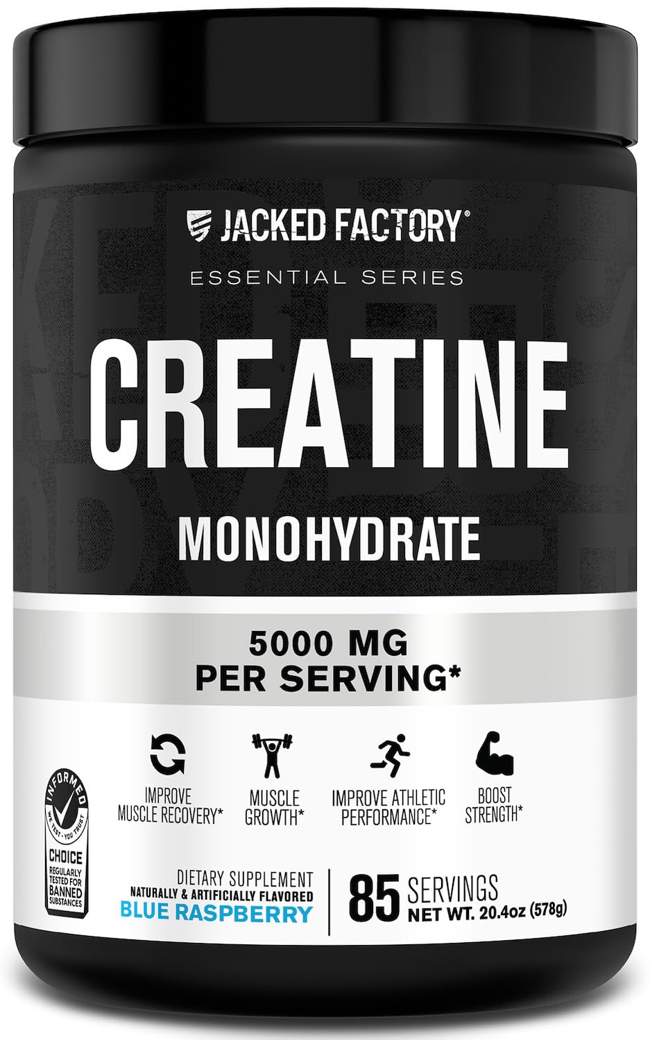Jacked Factory Creatine Monohydrate Powder 425g - Creatine Supplement for Muscle Growth, Increased Strength, Enhanced Energy, & Improved Athletic Performance 85 Servings, Unflavored