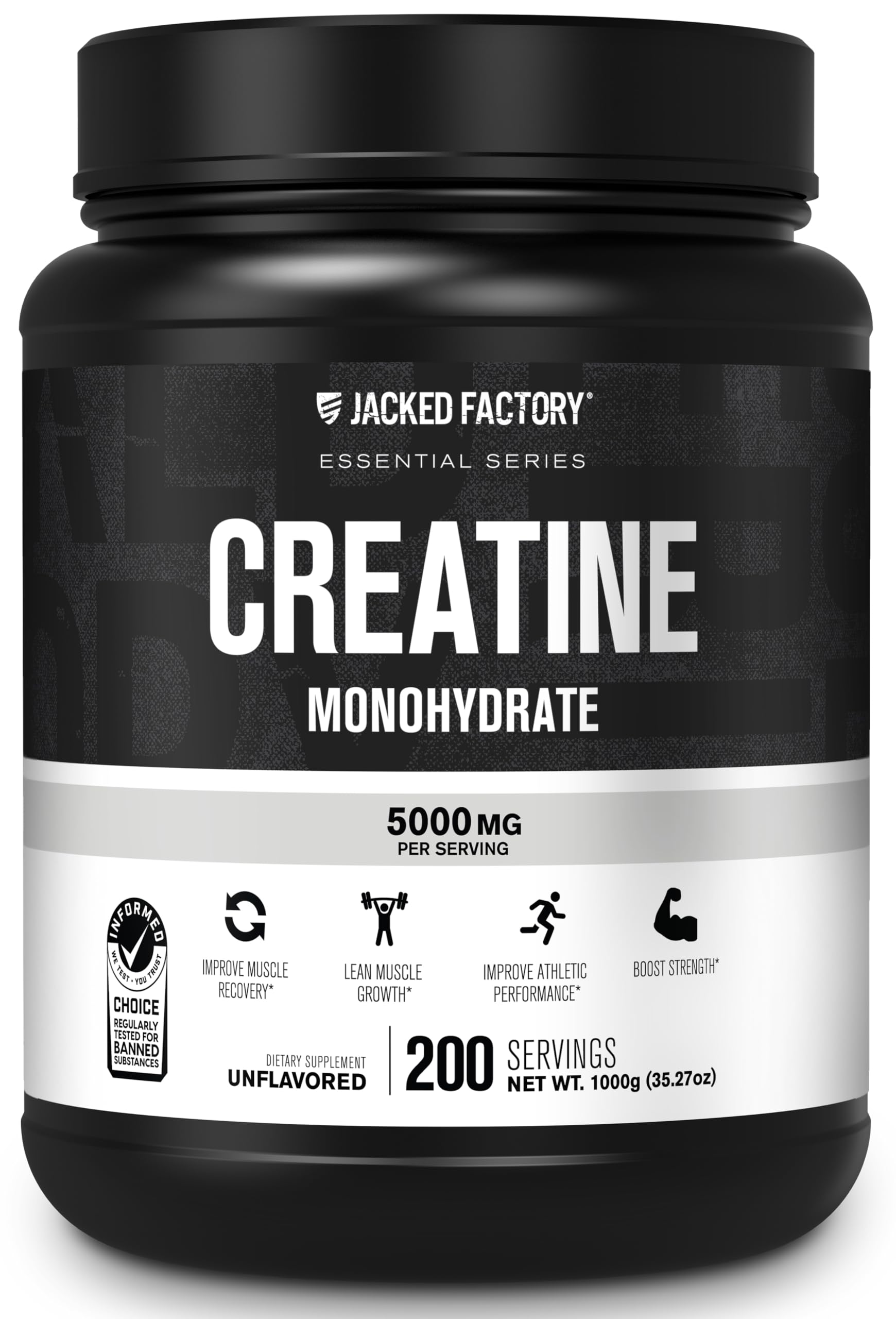 Jacked Factory Creatine Monohydrate Powder 425g - Creatine Supplement for Muscle Growth, Increased Strength, Enhanced Energy, & Improved Athletic Performance 85 Servings, Unflavored