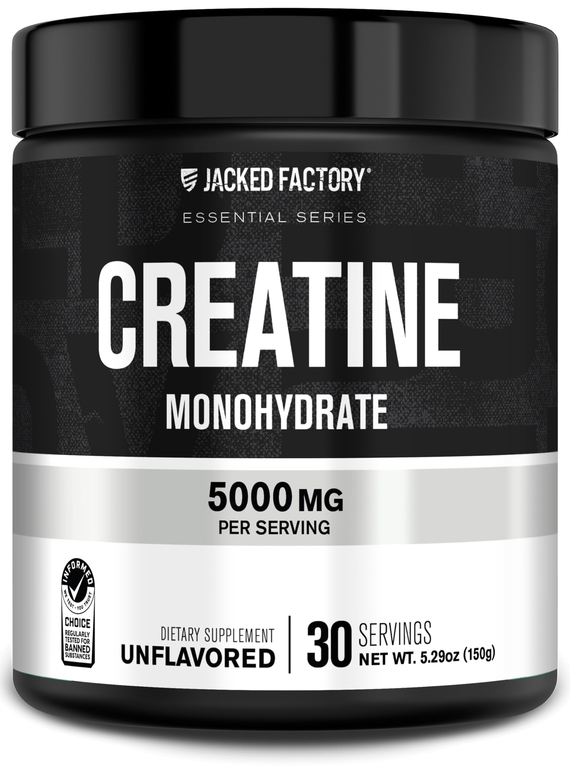 Jacked Factory Creatine Monohydrate Powder 425g - Creatine Supplement for Muscle Growth, Increased Strength, Enhanced Energy, & Improved Athletic Performance 85 Servings, Unflavored