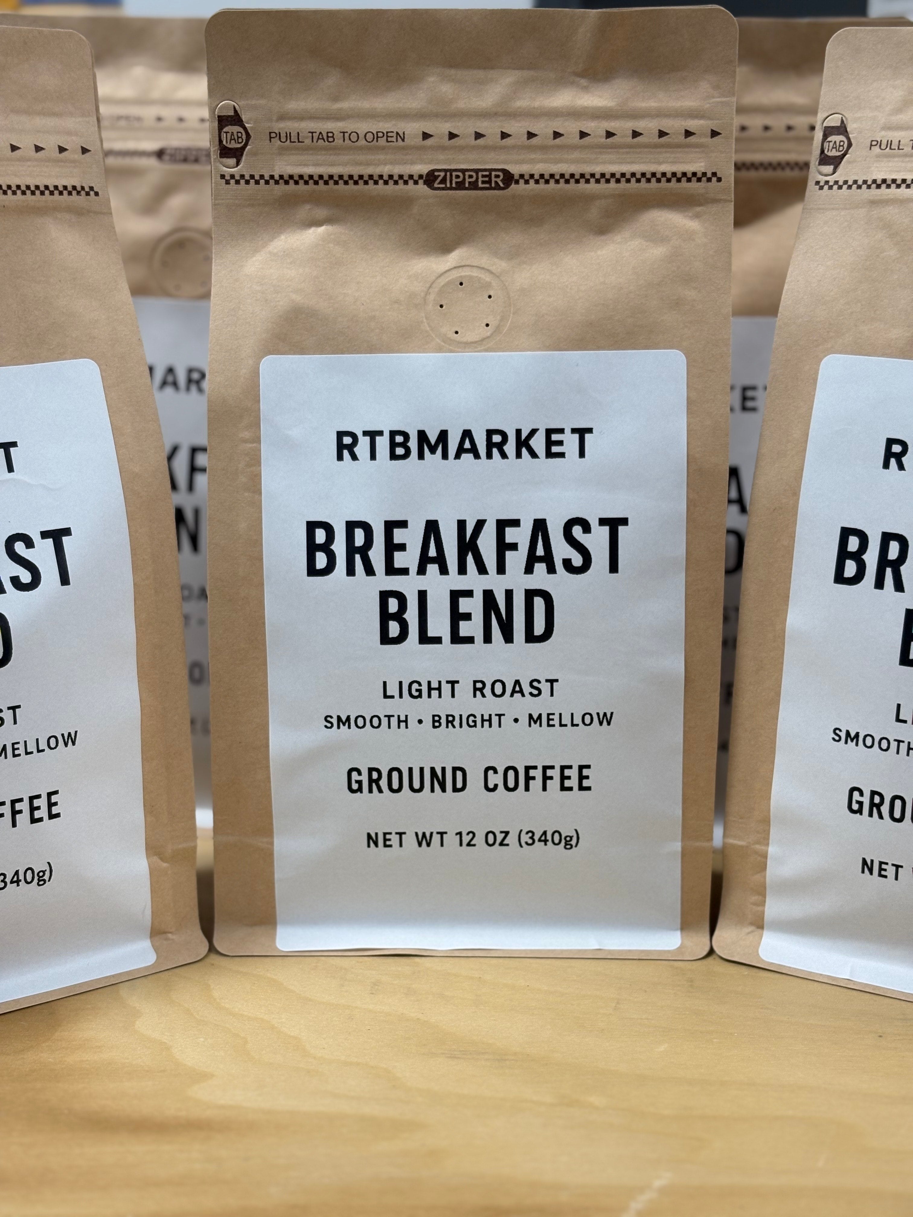 RTBMARKET Breakfast Blend – Light Roast Ground Coffee (12 oz)
