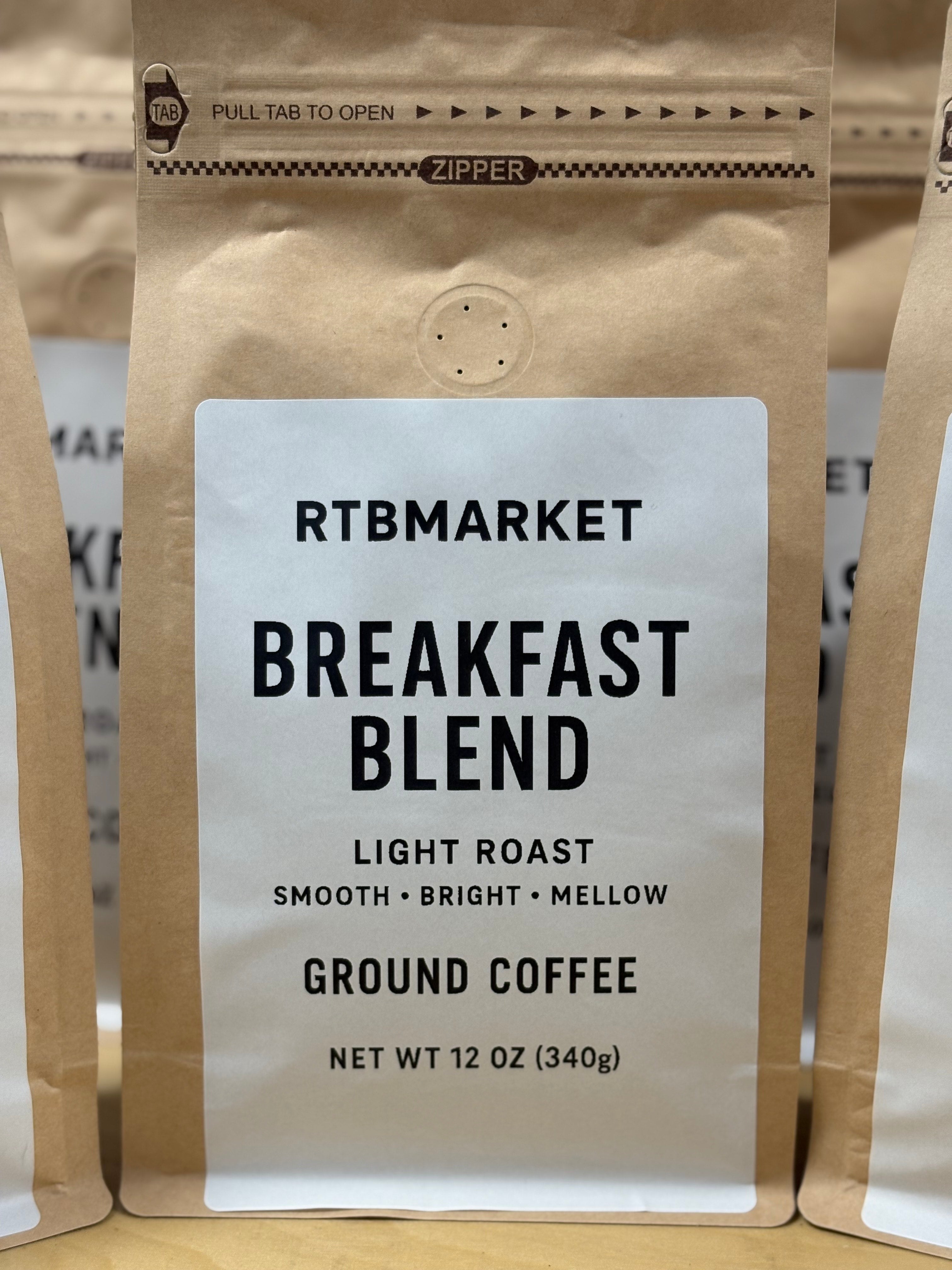 RTBMARKET Breakfast Blend – Light Roast Ground Coffee (12 oz)