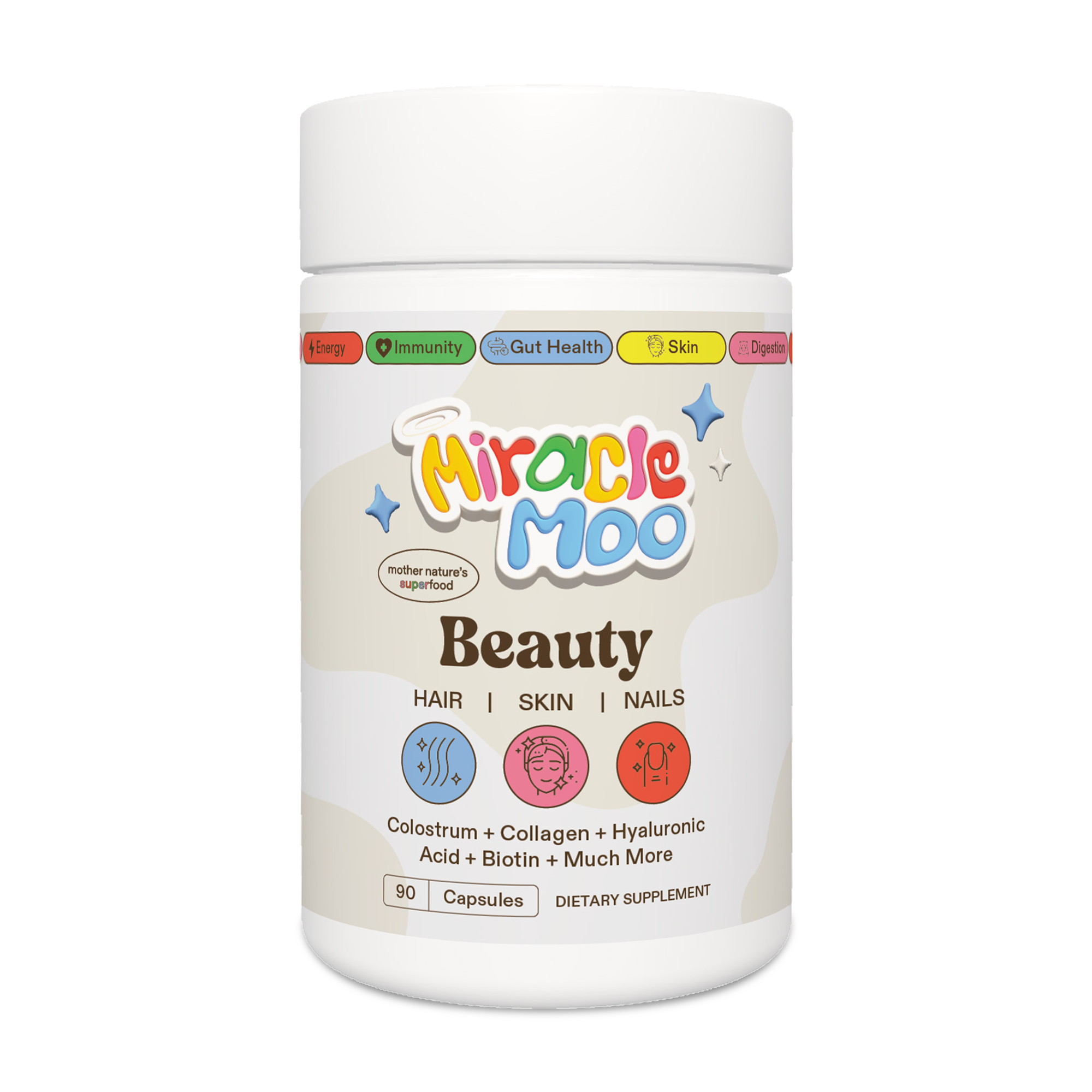 Miracle Moo Beauty | Colostrum, Collagen, Hyaluronic Acid, Biotin, MSM, Zinc, Vitamin C & E for Hair, Skin & Nail Health