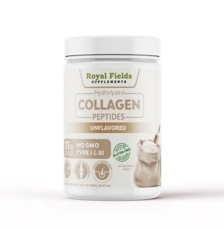 Royal Fields Hydrolyzed Collagen Peptides, Unflavored, Type I & III, Gluten Free, No GMO, 16 oz