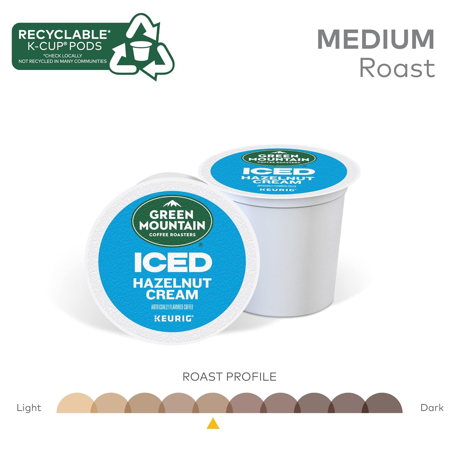 Green Mountain Coffee Roasters ICED Hazelnut Cream, Single Serve Keurig K-Cup Pods, Flavored Iced Coffee, 72 Count