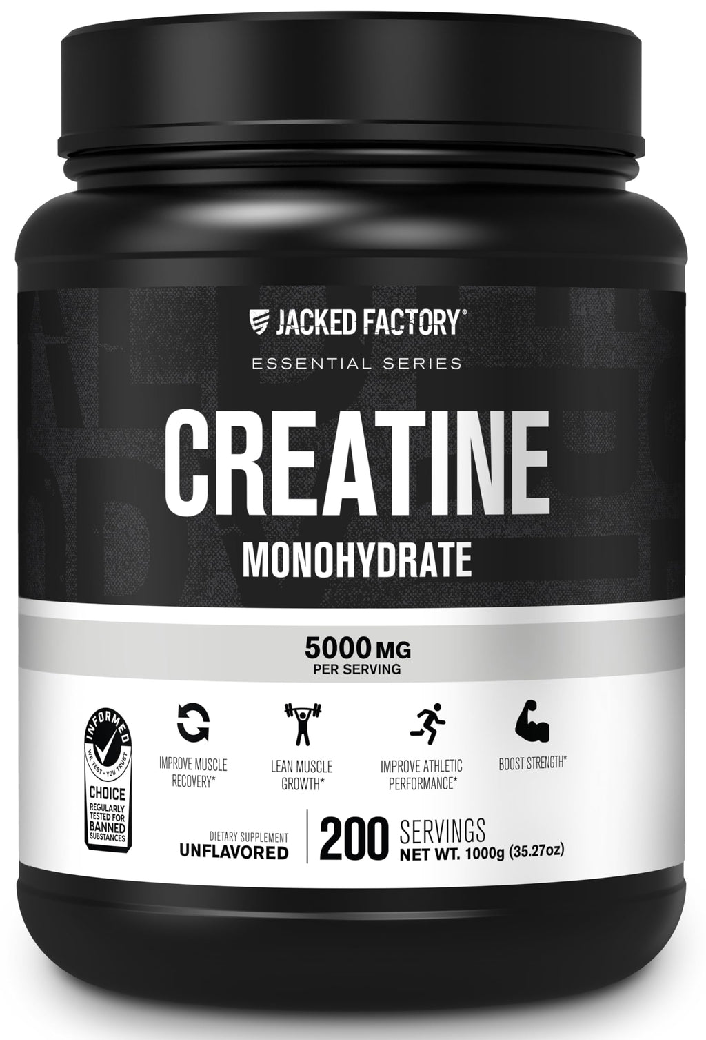 Jacked Factory Creatine Monohydrate Powder 425g - Creatine Supplement for Muscle Growth, Increased Strength, Enhanced Energy, & Improved Athletic Performance 85 Servings, Unflavored