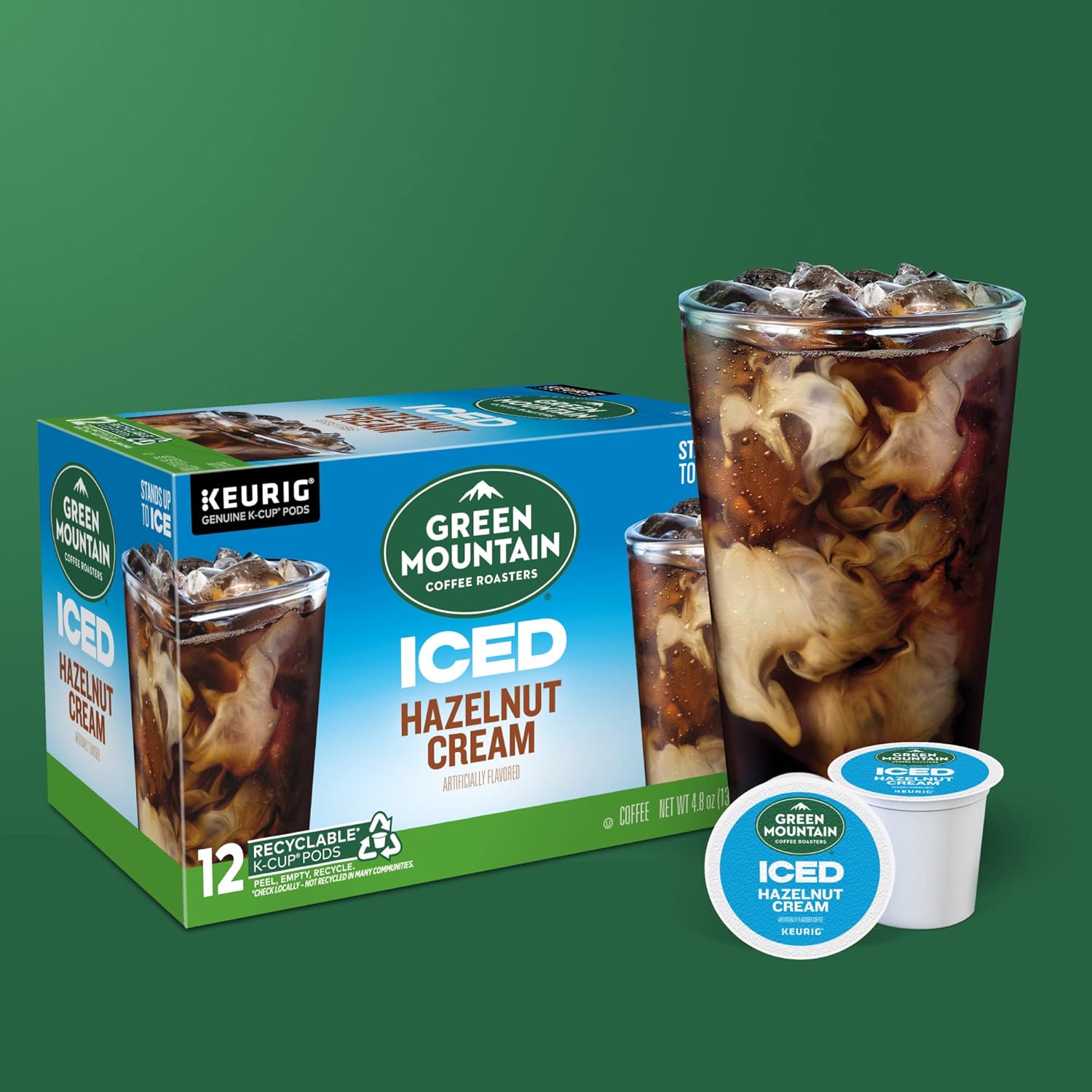 Green Mountain Coffee Roasters ICED Hazelnut Cream, Single Serve Keurig K-Cup Pods, Flavored Iced Coffee, 72 Count
