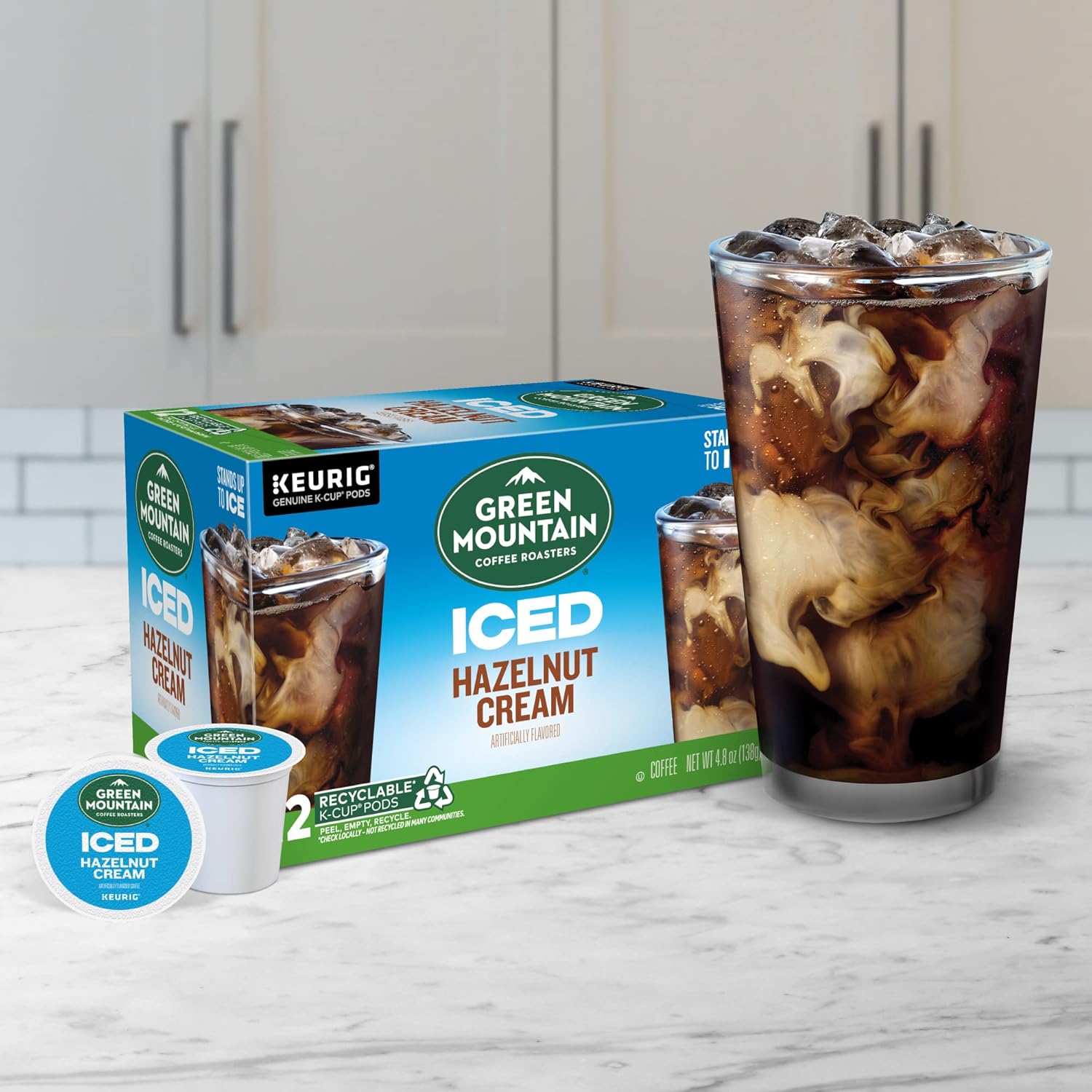 Green Mountain Coffee Roasters ICED Hazelnut Cream, Single Serve Keurig K-Cup Pods, Flavored Iced Coffee, 72 Count