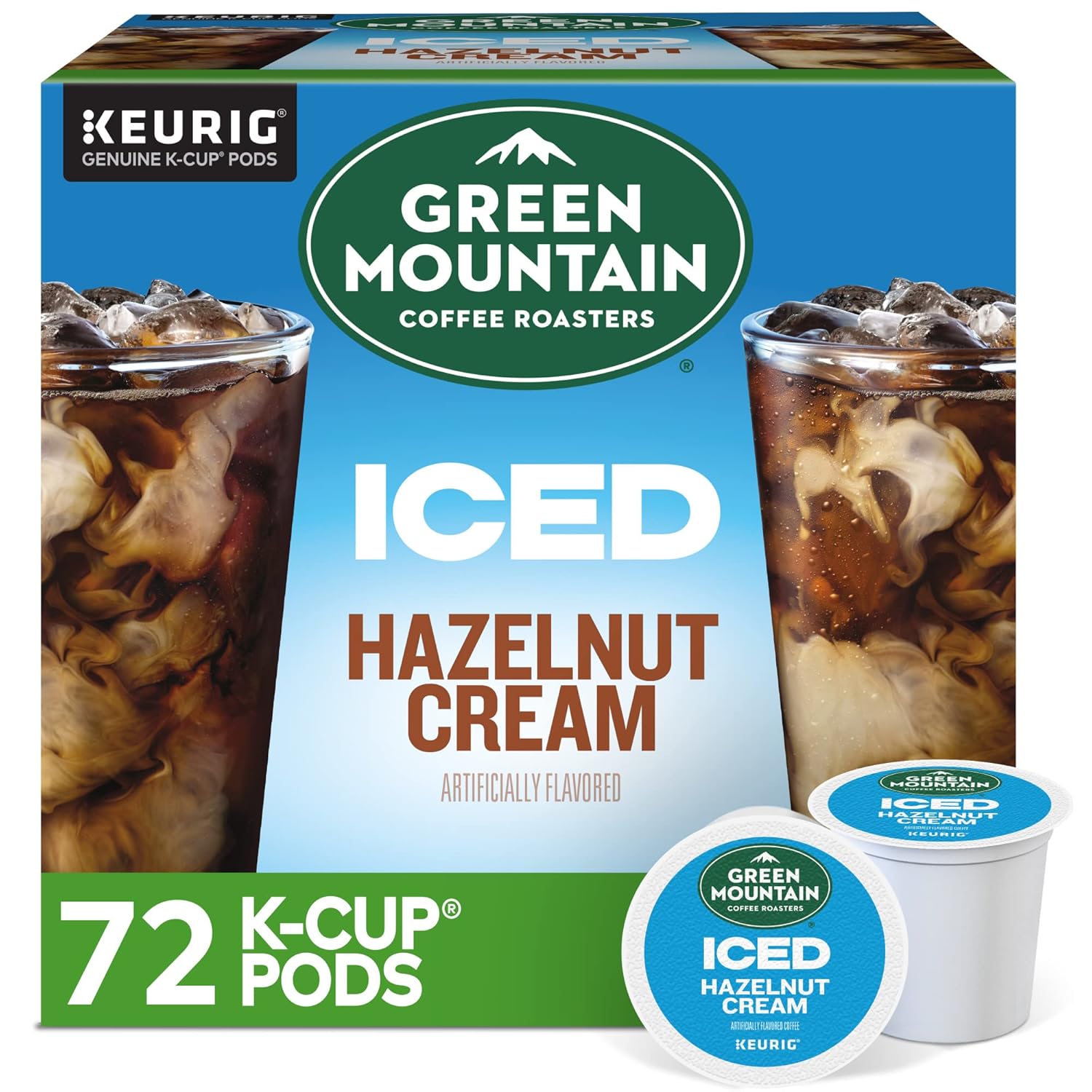 Green Mountain Coffee Roasters ICED Hazelnut Cream, Single Serve Keurig K-Cup Pods, Flavored Iced Coffee, 72 Count