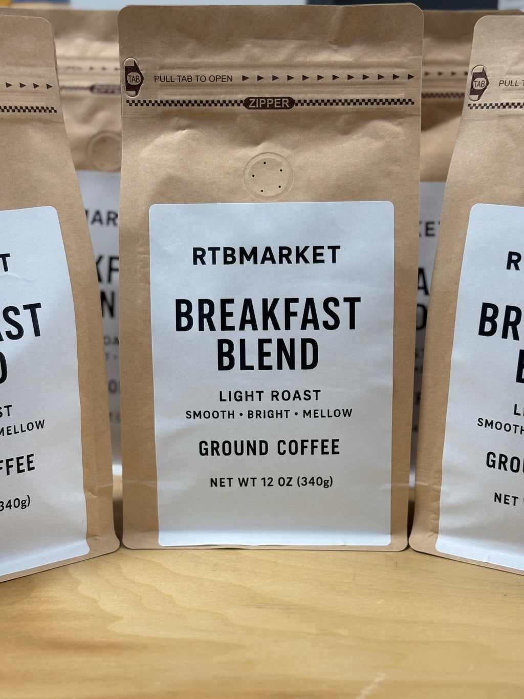 RTBMARKET Breakfast Blend – Light Roast Ground Coffee (12 oz)