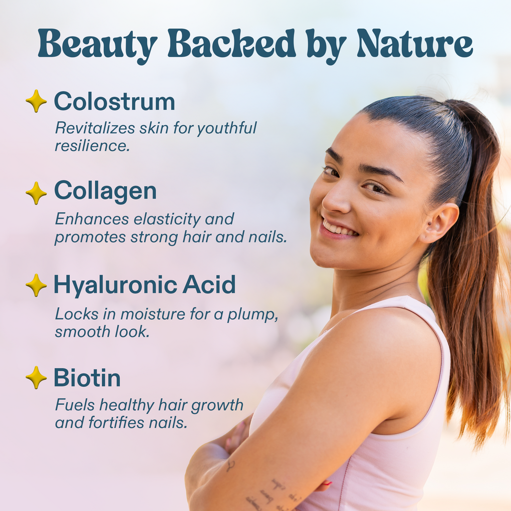 Miracle Moo Beauty | Colostrum, Collagen, Hyaluronic Acid, Biotin, MSM, Zinc, Vitamin C & E for Hair, Skin & Nail Health