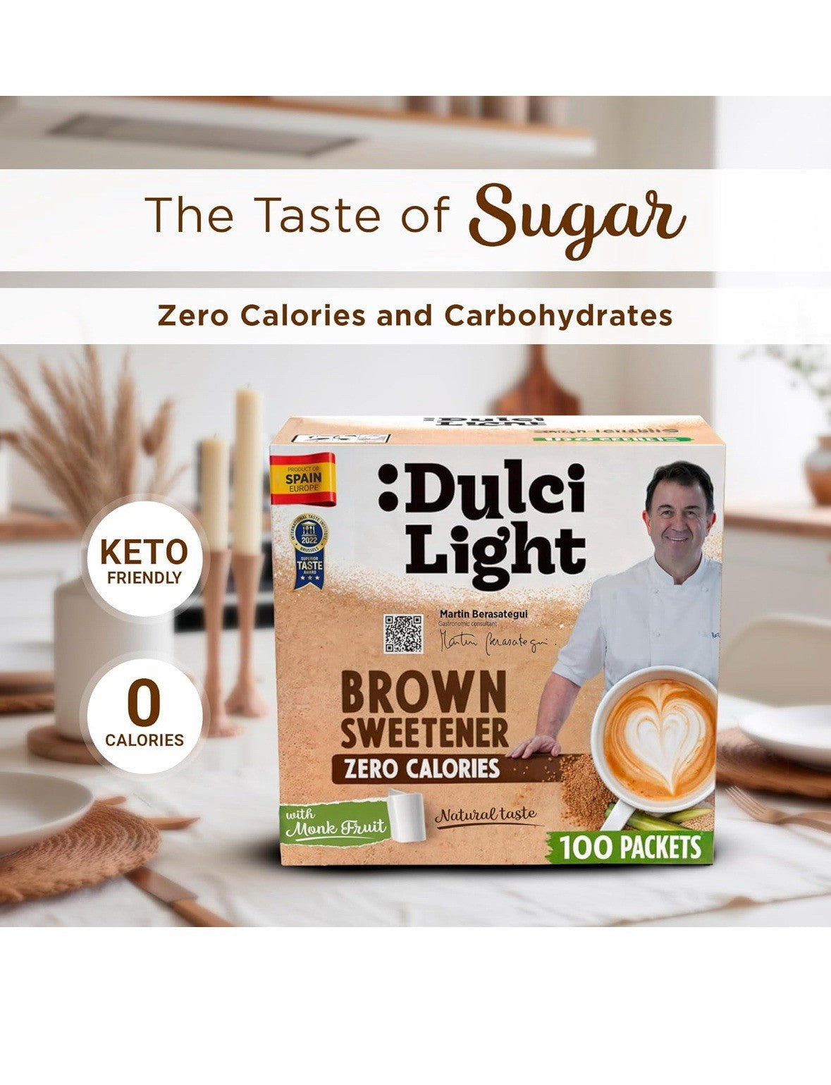 Dulci Light Zero Calories Brown Sweetener 100 Packets Keto /Gluten Free