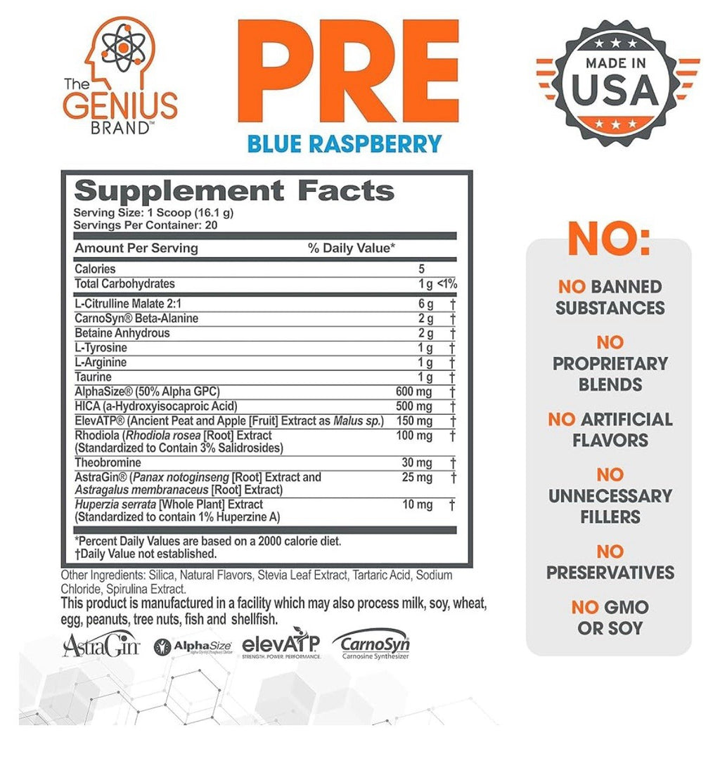 The Genius Brand, Pre Workout, Blue Raspberry